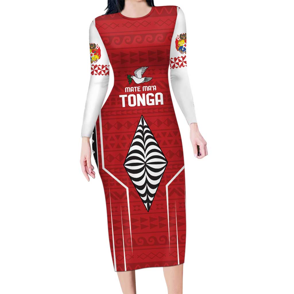 Custom Tonga Rugby Long Sleeve Bodycon Dress Mate Maa Kupesi Style