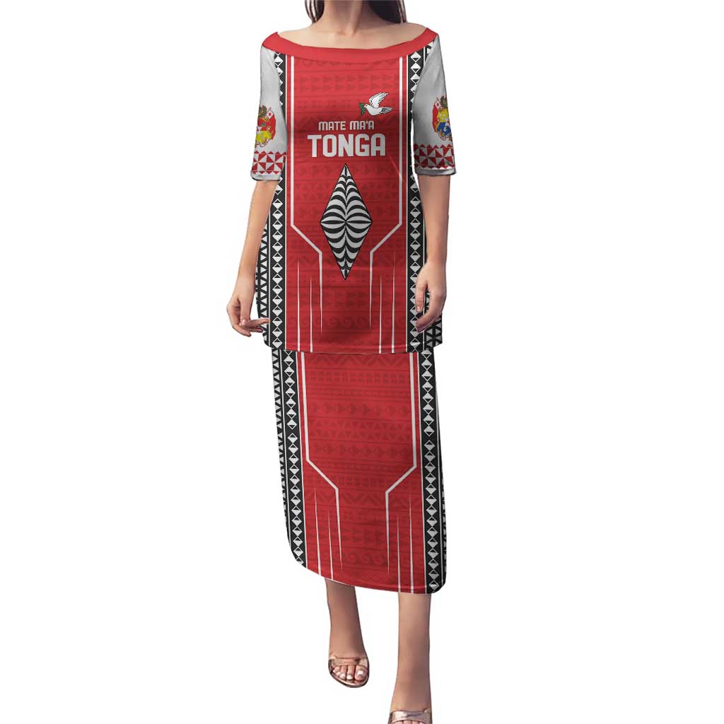 Custom Tonga Rugby Puletasi Mate Maa Kupesi Style LT9 Long Dress Red - Polynesian Pride
