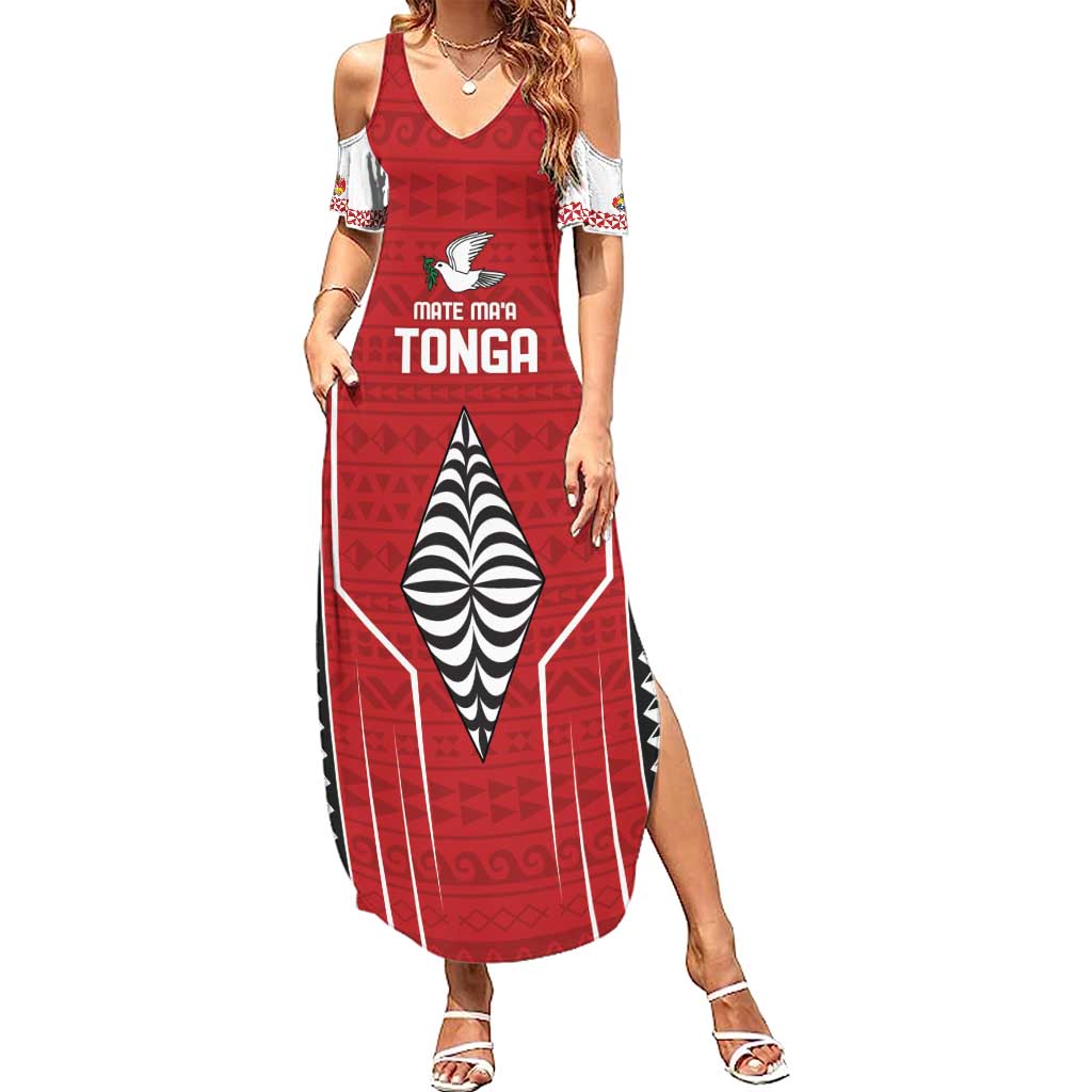 Custom Tonga Rugby Summer Maxi Dress Mate Maa Kupesi Style LT9 Women Red - Polynesian Pride
