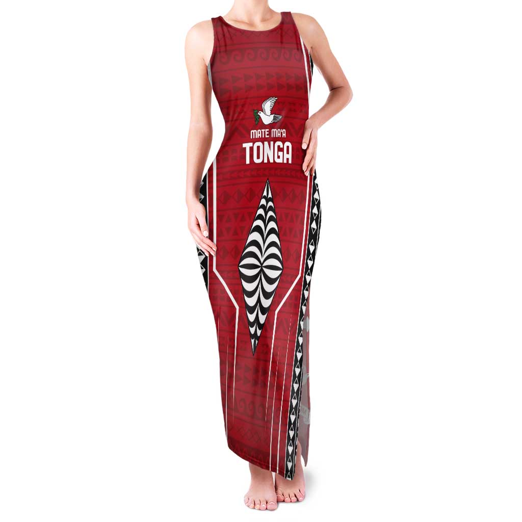 Custom Tonga Rugby Tank Maxi Dress Mate Maa Kupesi Style LT9 Women Red - Polynesian Pride