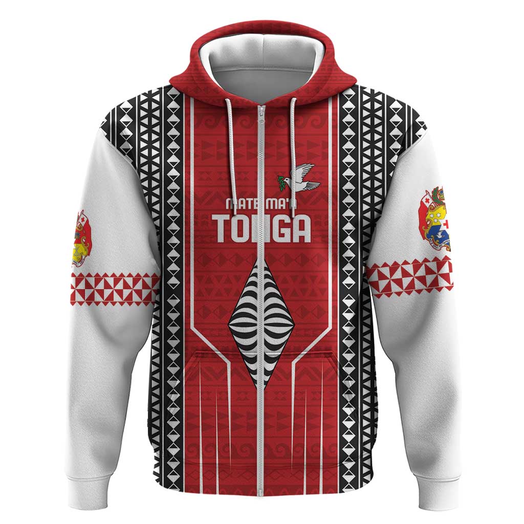 Custom Tonga Rugby Zip Hoodie Mate Maa Kupesi Style