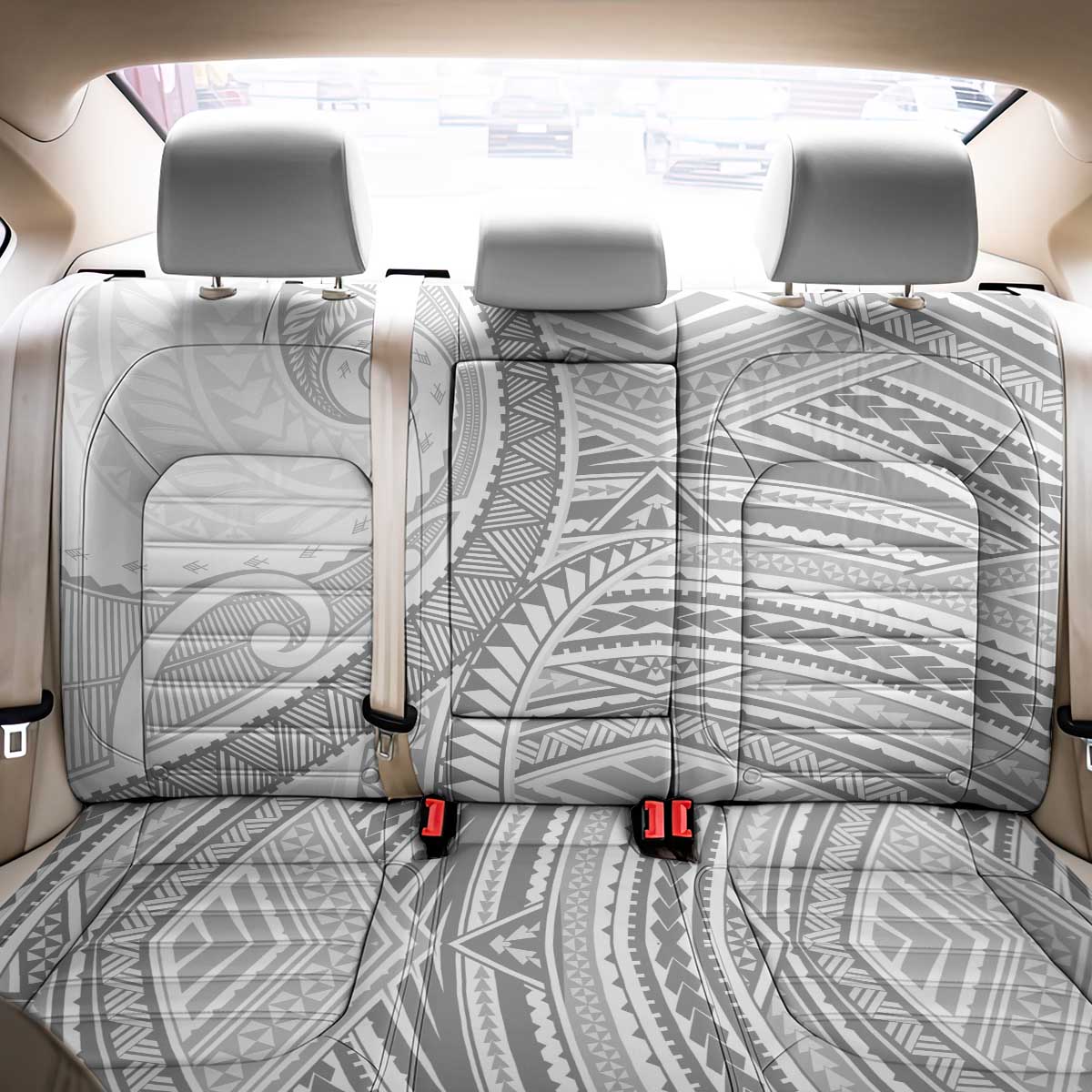 American Samoa White Sunday Back Car Seat Cover Polynesian Lotu Tamaiti - Polynesian Pride