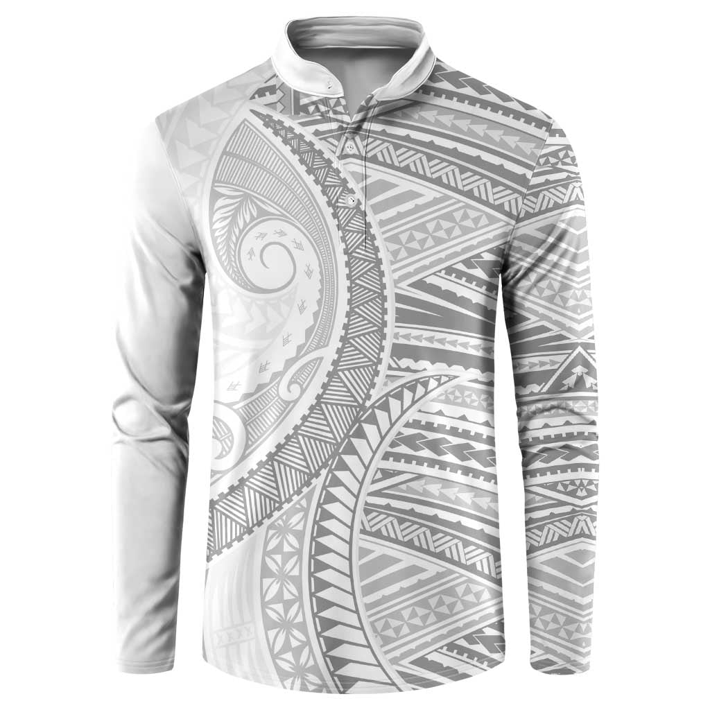 American Samoa White Sunday Button Sweatshirt Polynesian Lotu Tamaiti - Polynesian Pride