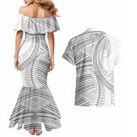 American Samoa White Sunday Couples Matching Mermaid Dress and Hawaiian Shirt Polynesian Lotu Tamaiti - Polynesian Pride