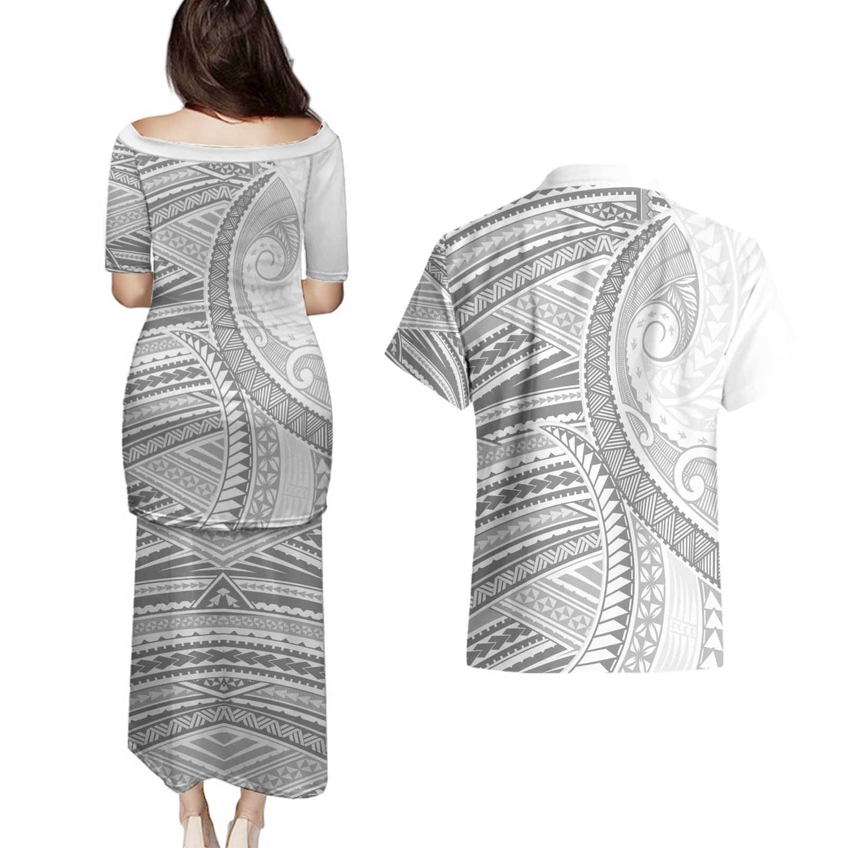 American Samoa White Sunday Couples Matching Puletasi and Hawaiian Shirt Polynesian Lotu Tamaiti - Polynesian Pride