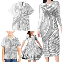 American Samoa White Sunday Family Matching Long Sleeve Bodycon Dress and Hawaiian Shirt Polynesian Lotu Tamaiti - Polynesian Pride