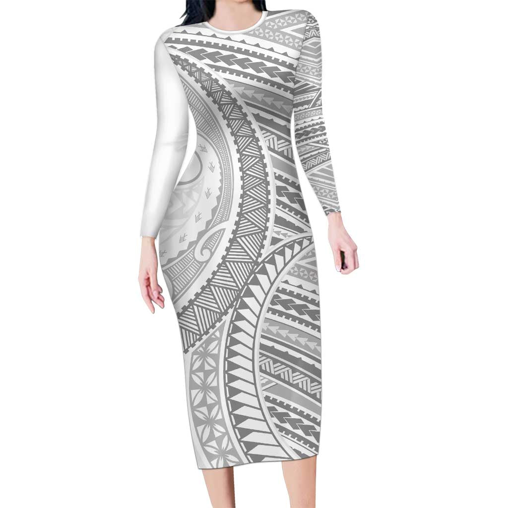 American Samoa White Sunday Family Matching Long Sleeve Bodycon Dress and Hawaiian Shirt Polynesian Lotu Tamaiti - Polynesian Pride