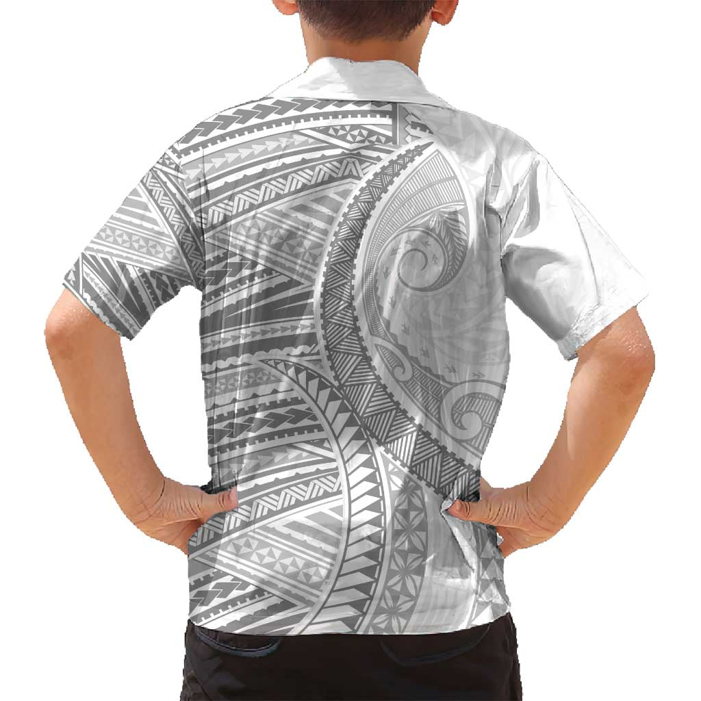 American Samoa White Sunday Family Matching Off Shoulder Short Dress and Hawaiian Shirt Polynesian Lotu Tamaiti - Polynesian Pride