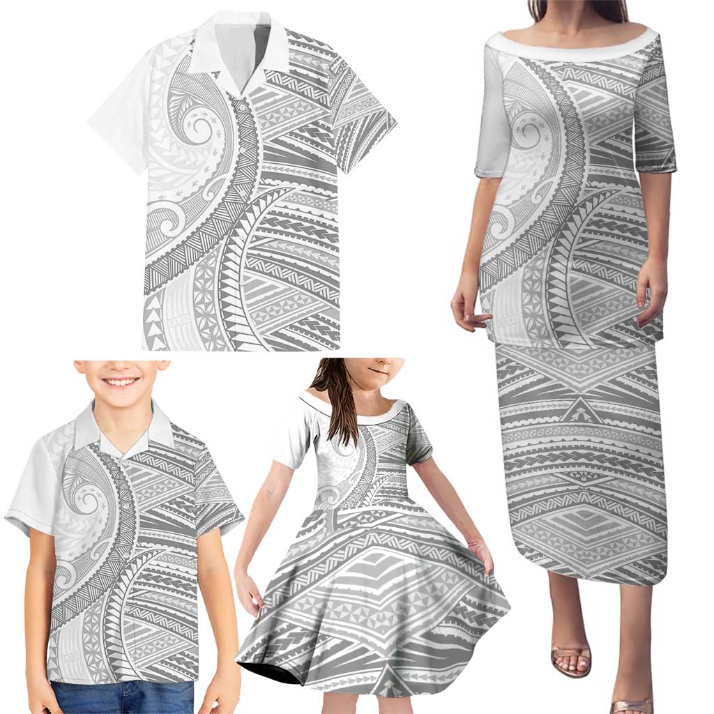 American Samoa White Sunday Family Matching Puletasi and Hawaiian Shirt Polynesian Lotu Tamaiti - Polynesian Pride