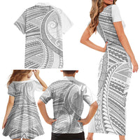 American Samoa White Sunday Family Matching Short Sleeve Bodycon Dress and Hawaiian Shirt Polynesian Lotu Tamaiti - Polynesian Pride