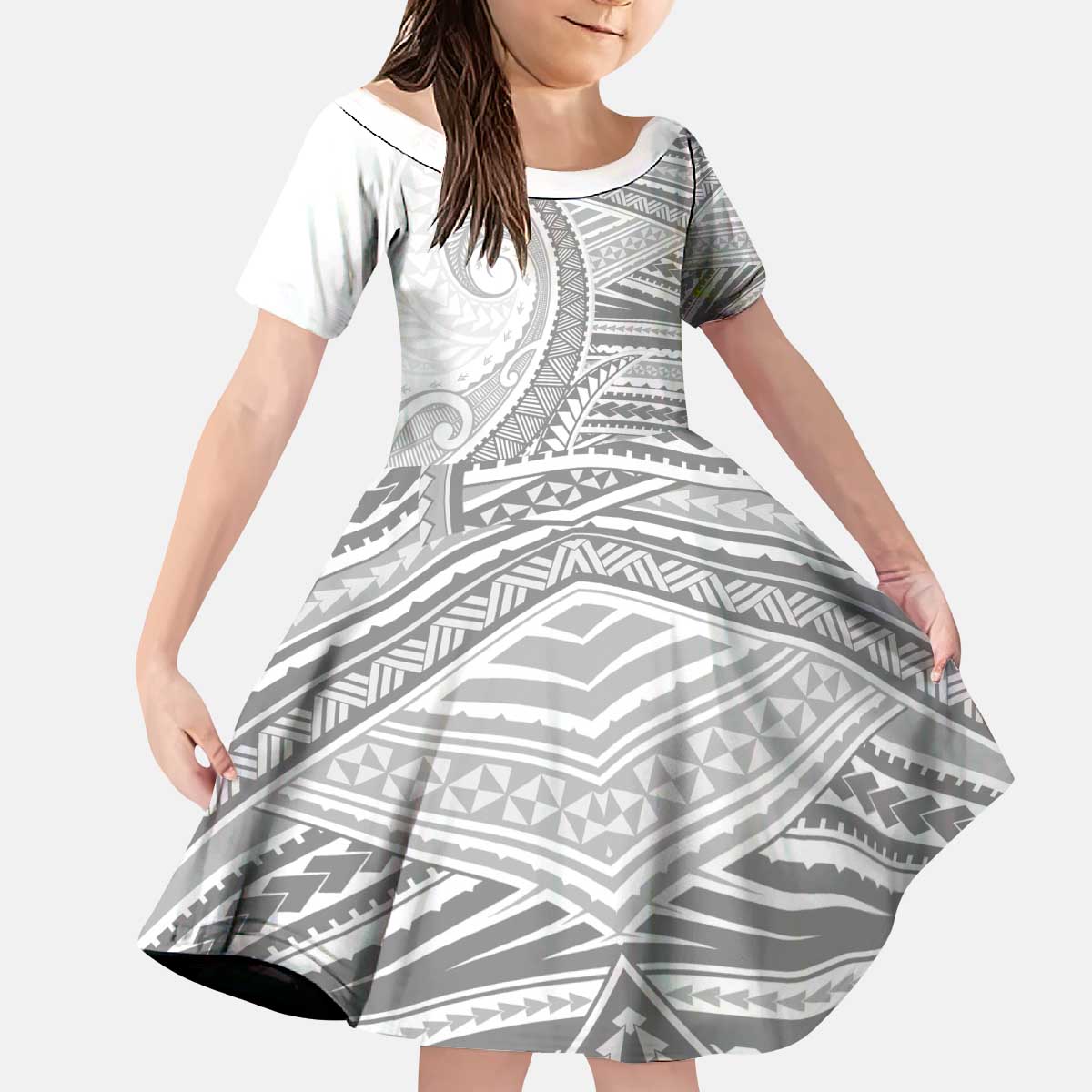 American Samoa White Sunday Kid Short Sleeve Dress Polynesian Lotu Tamaiti - Polynesian Pride