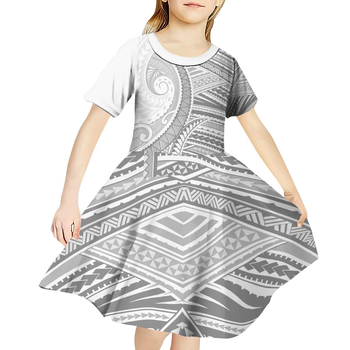 American Samoa White Sunday Kid Short Sleeve Dress Polynesian Lotu Tamaiti - Polynesian Pride