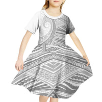 American Samoa White Sunday Kid Short Sleeve Dress Polynesian Lotu Tamaiti - Polynesian Pride