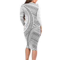 American Samoa White Sunday Long Sleeve Bodycon Dress Polynesian Lotu Tamaiti - Polynesian Pride