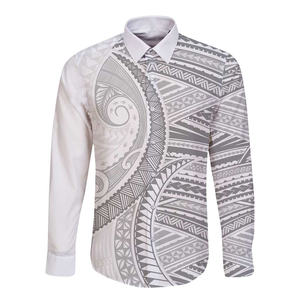 American Samoa White Sunday Long Sleeve Button Shirt Polynesian Lotu Tamaiti - Polynesian Pride