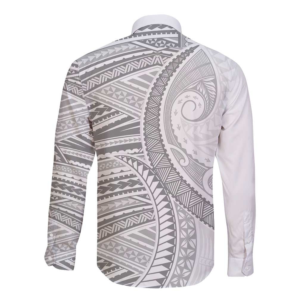American Samoa White Sunday Long Sleeve Button Shirt Polynesian Lotu Tamaiti - Polynesian Pride
