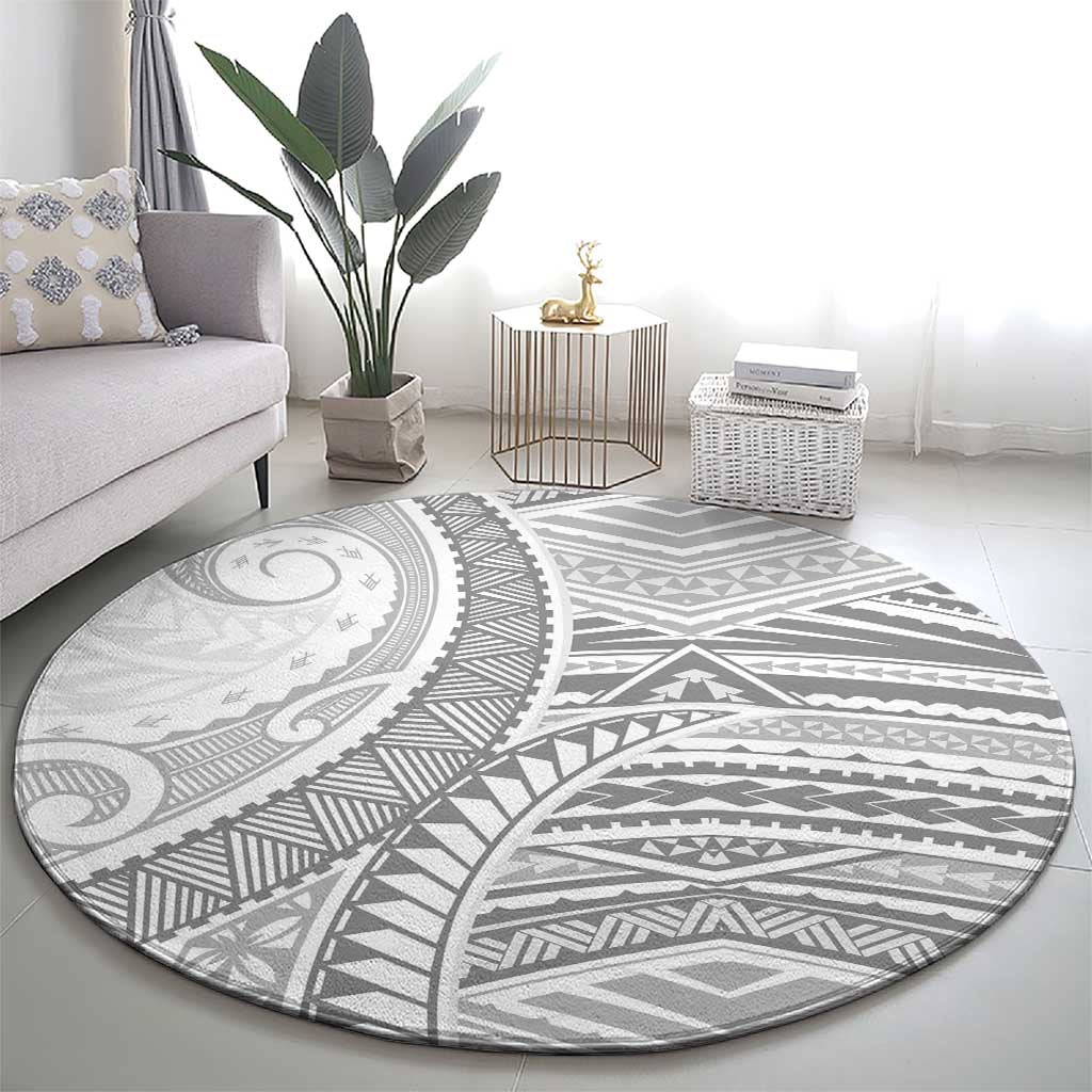 American Samoa White Sunday Round Carpet Polynesian Lotu Tamaiti - Polynesian Pride