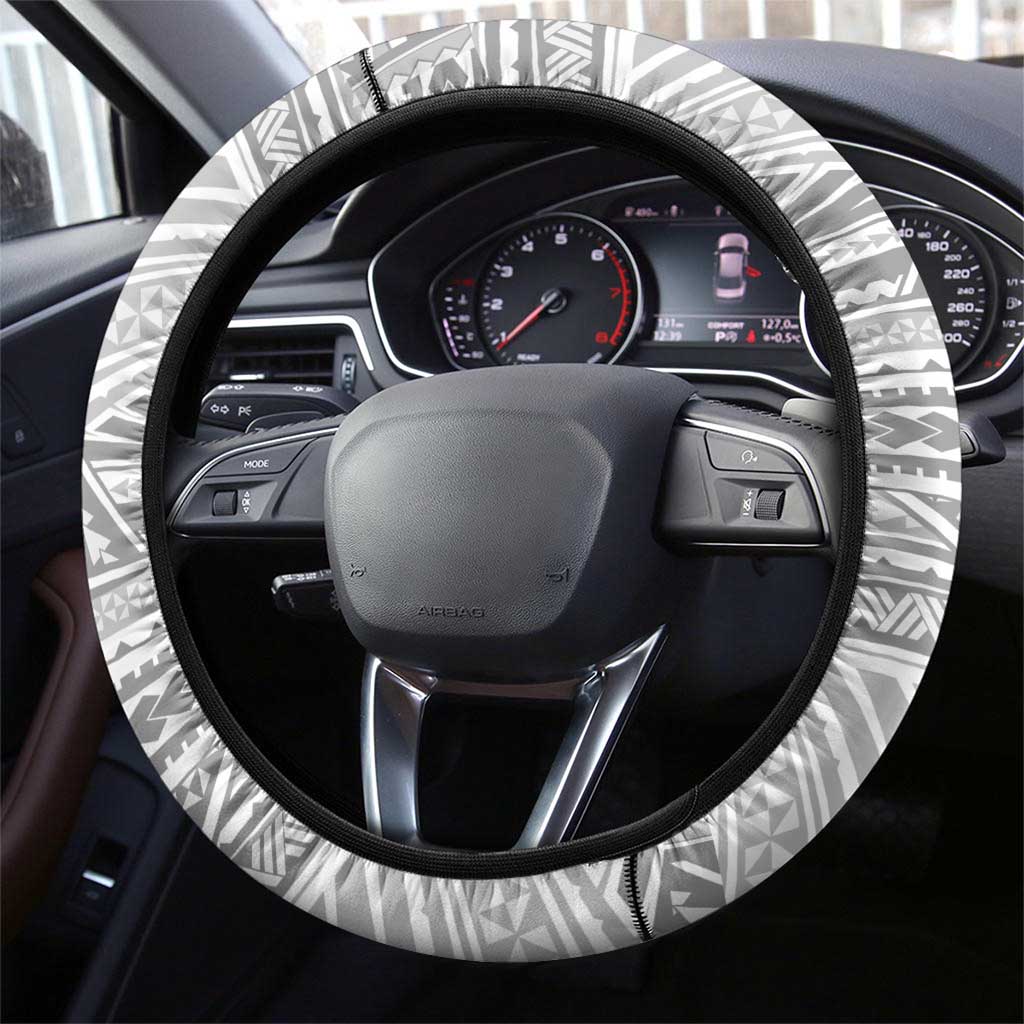 American Samoa White Sunday Steering Wheel Cover Polynesian Lotu Tamaiti - Polynesian Pride