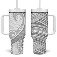 American Samoa White Sunday Tumbler With Handle Polynesian Lotu Tamaiti - Polynesian Pride