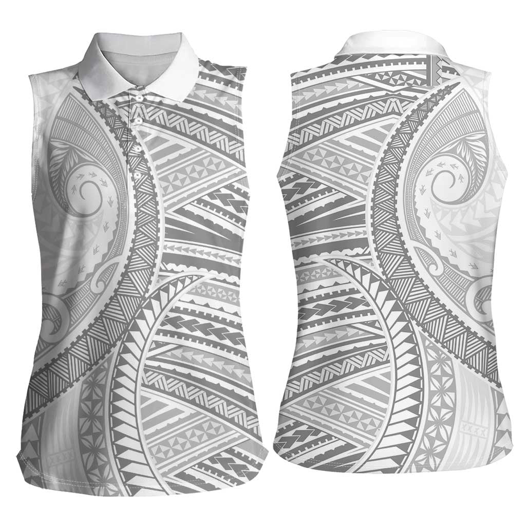 American Samoa White Sunday Women Sleeveless Polo Shirt Polynesian Lotu Tamaiti - Polynesian Pride