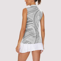 American Samoa White Sunday Women Sleeveless Polo Shirt Polynesian Lotu Tamaiti - Polynesian Pride