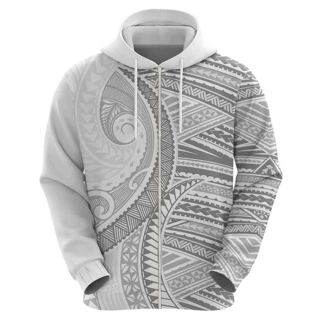 American Samoa White Sunday Zip Hoodie Polynesian Lotu Tamaiti - Polynesian Pride