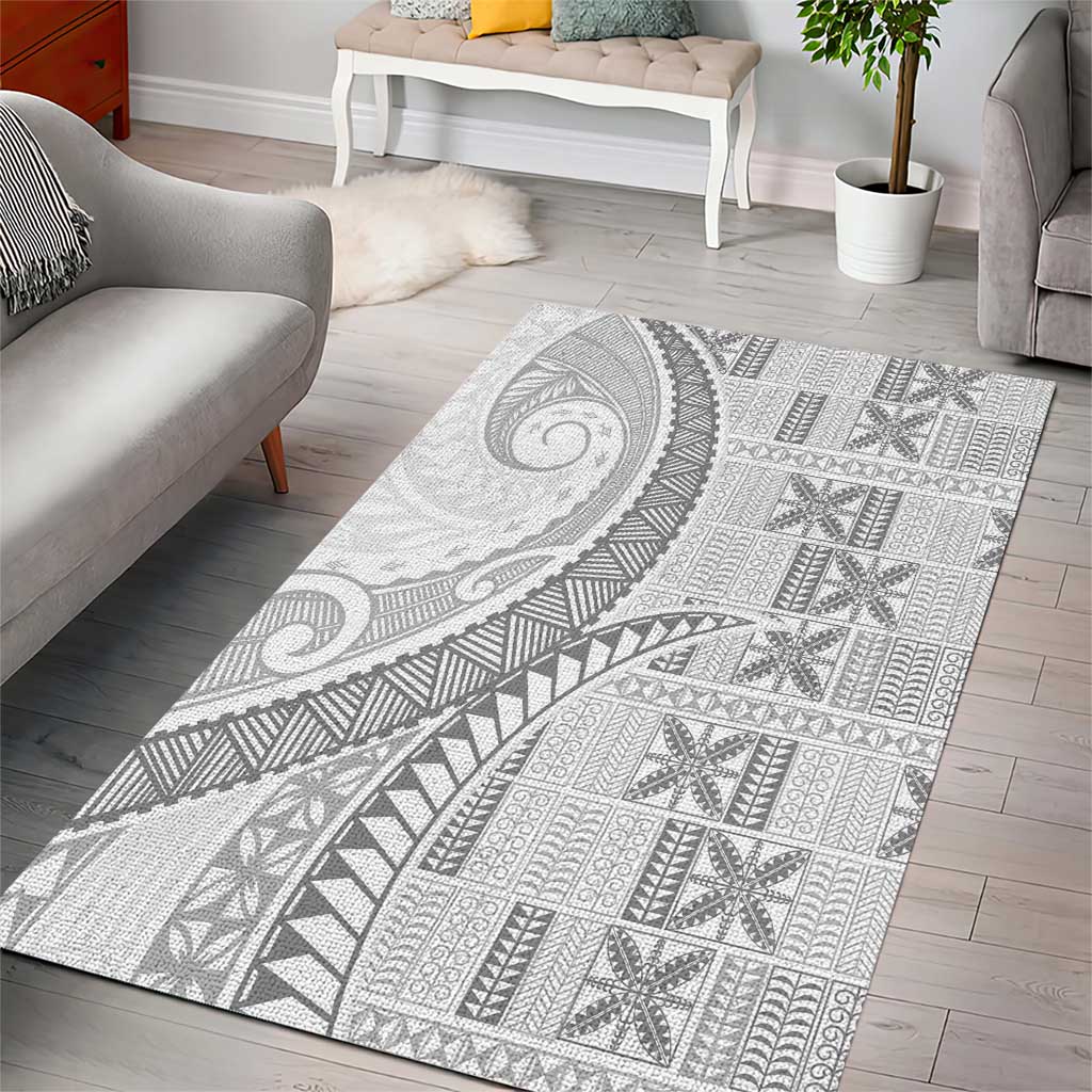Niue White Sunday Area Rug Niuean Lotu Tamaiti Hiapo Pattern - Polynesian Pride