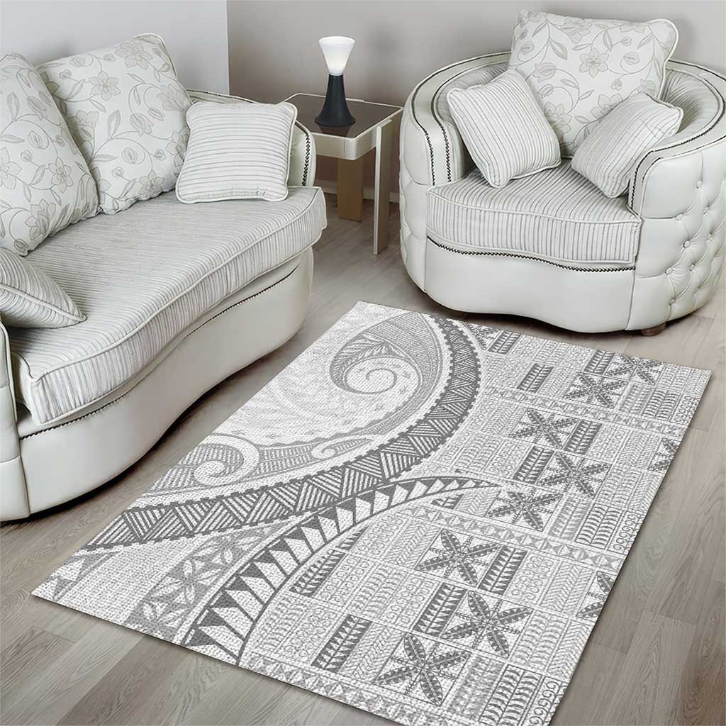 Niue White Sunday Area Rug Niuean Lotu Tamaiti Hiapo Pattern - Polynesian Pride