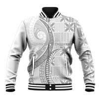 Niue White Sunday Baseball Jacket Niuean Lotu Tamaiti Hiapo Pattern LT9 Unisex White - Polynesian Pride