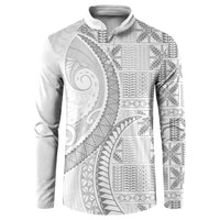 Niue White Sunday Button Sweatshirt Niuean Lotu Tamaiti Hiapo Pattern LT9 White - Polynesian Pride