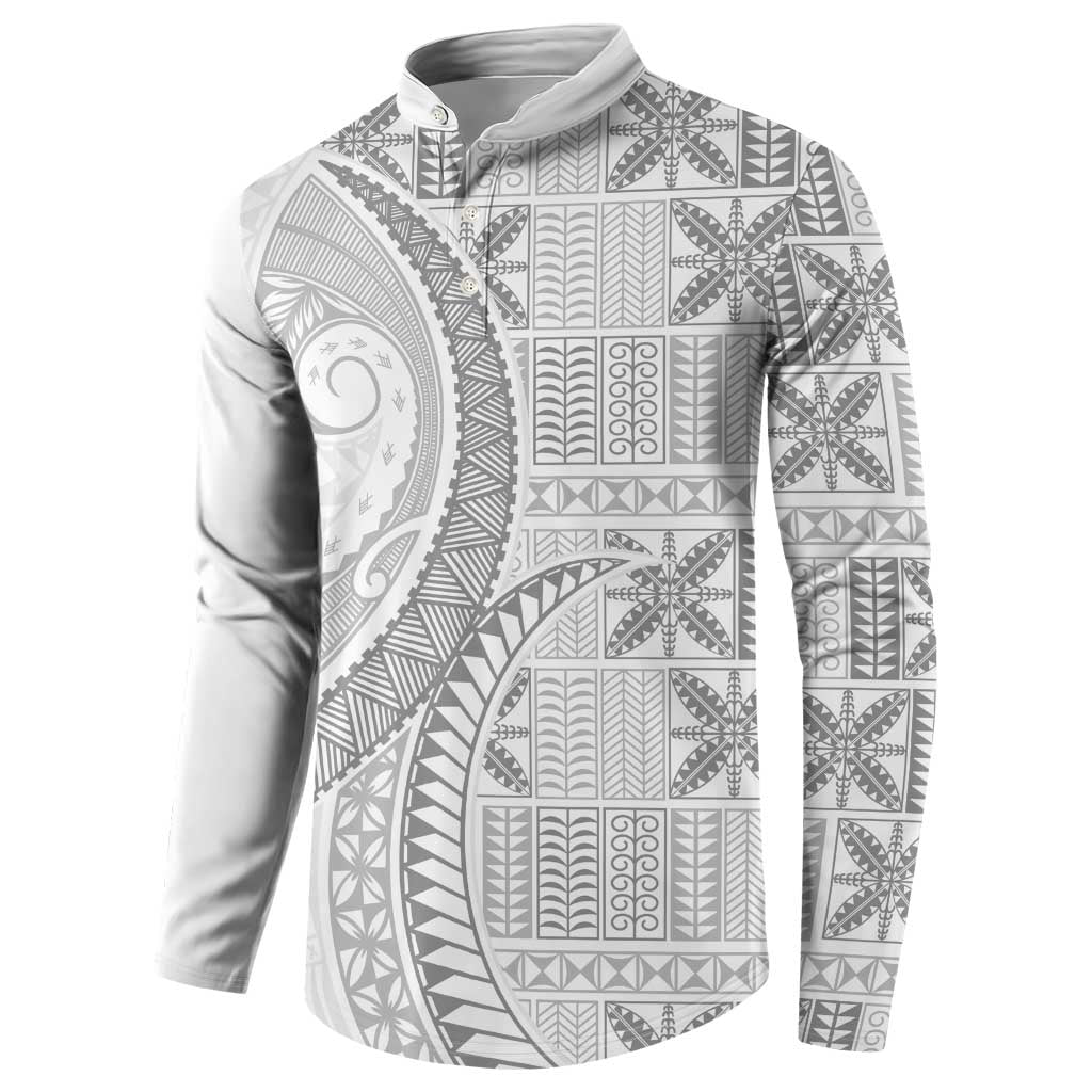 Niue White Sunday Button Sweatshirt Niuean Lotu Tamaiti Hiapo Pattern LT9 - Polynesian Pride