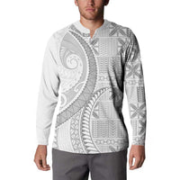Niue White Sunday Button Sweatshirt Niuean Lotu Tamaiti Hiapo Pattern LT9 - Polynesian Pride