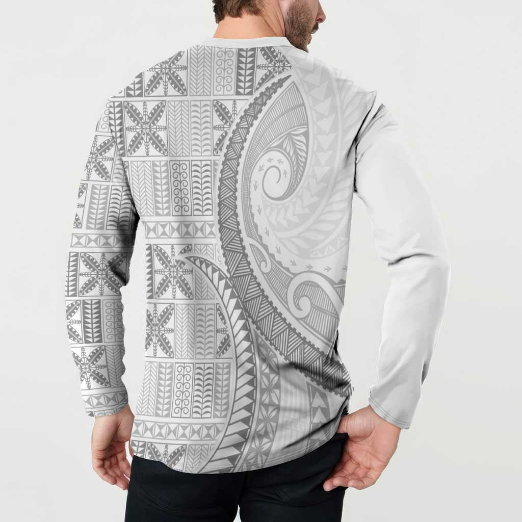 Niue White Sunday Button Sweatshirt Niuean Lotu Tamaiti Hiapo Pattern LT9 - Polynesian Pride