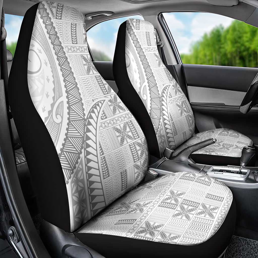Niue White Sunday Car Seat Cover Niuean Lotu Tamaiti Hiapo Pattern - Polynesian Pride