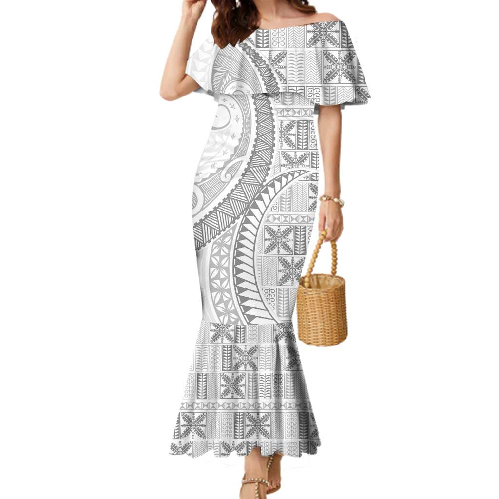 Niue White Sunday Family Matching Mermaid Dress and Hawaiian Shirt Niuean Lotu Tamaiti Hiapo Pattern - Polynesian Pride