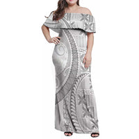 Niue White Sunday Family Matching Off Shoulder Maxi Dress and Hawaiian Shirt Niuean Lotu Tamaiti Hiapo Pattern - Polynesian Pride