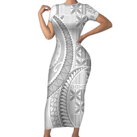 Niue White Sunday Family Matching Short Sleeve Bodycon Dress and Hawaiian Shirt Niuean Lotu Tamaiti Hiapo Pattern - Polynesian Pride