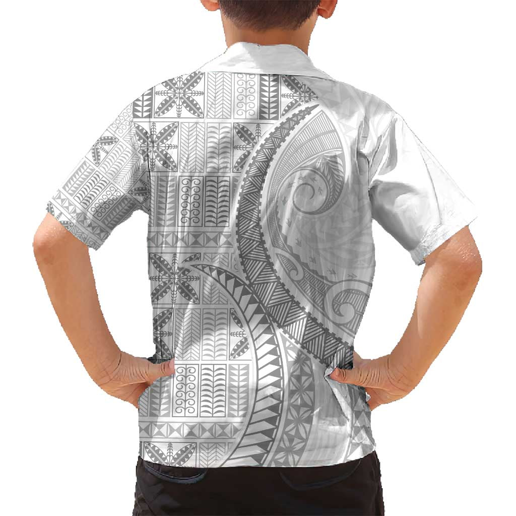 Niue White Sunday Family Matching Tank Maxi Dress and Hawaiian Shirt Niuean Lotu Tamaiti Hiapo Pattern - Polynesian Pride