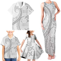 Niue White Sunday Family Matching Tank Maxi Dress and Hawaiian Shirt Niuean Lotu Tamaiti Hiapo Pattern - Polynesian Pride