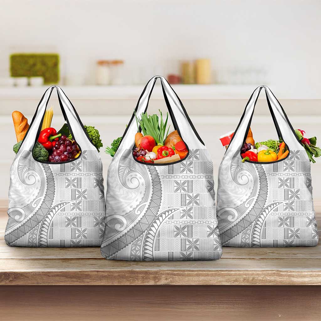 Niue White Sunday Grocery Bag Niuean Lotu Tamaiti Hiapo Pattern LT9 3-pack One Size White - Polynesian Pride