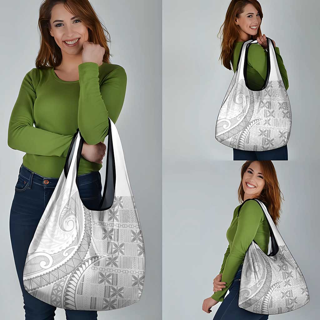 Niue White Sunday Grocery Bag Niuean Lotu Tamaiti Hiapo Pattern LT9 - Polynesian Pride