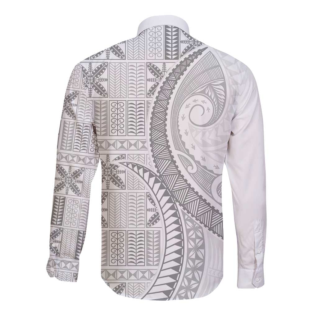 Niue White Sunday Long Sleeve Button Shirt Niuean Lotu Tamaiti Hiapo Pattern LT9 - Polynesian Pride