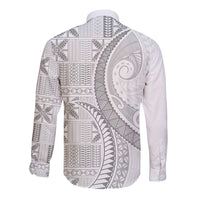 Niue White Sunday Long Sleeve Button Shirt Niuean Lotu Tamaiti Hiapo Pattern LT9 - Polynesian Pride