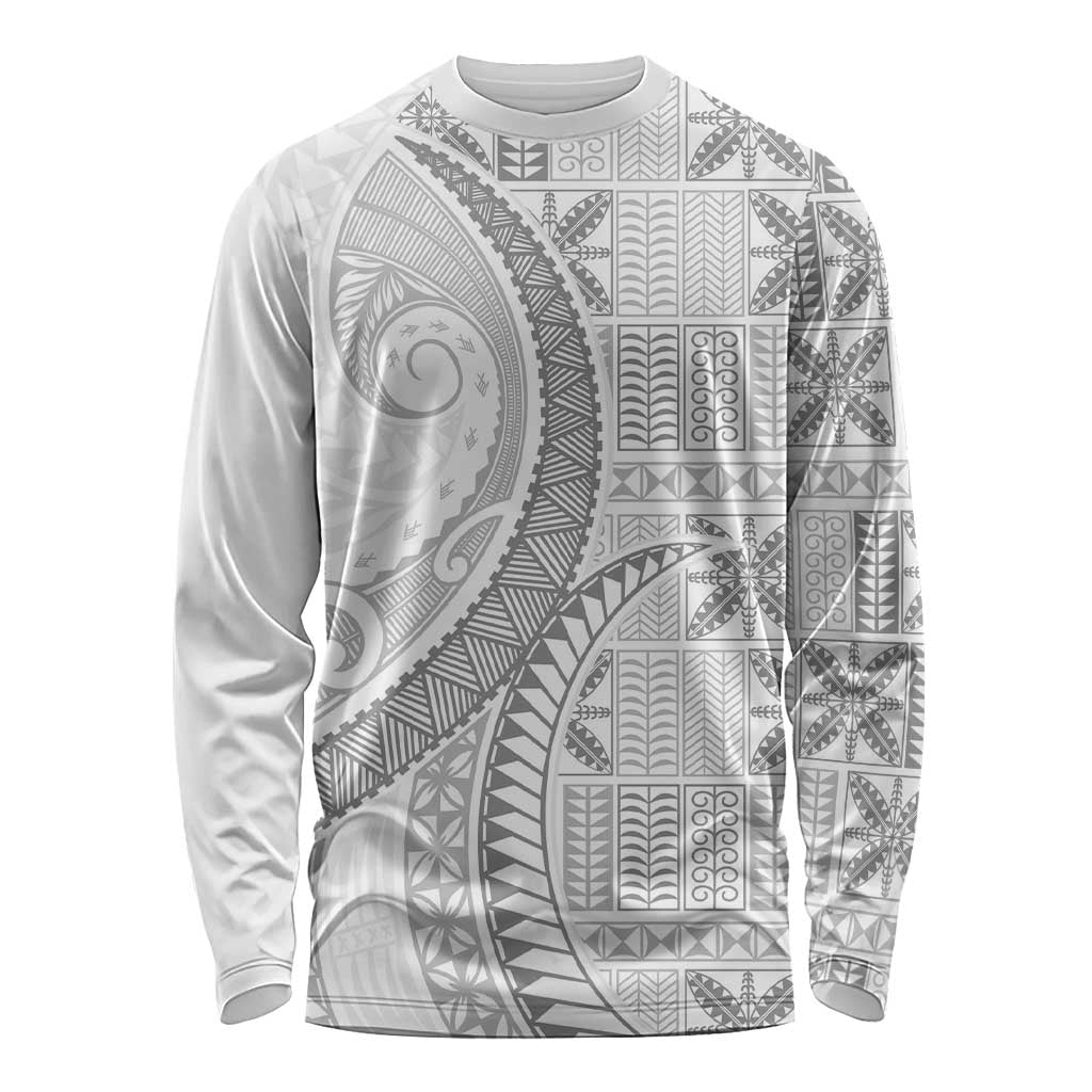 Niue White Sunday Long Sleeve Shirt Niuean Lotu Tamaiti Hiapo Pattern LT9 Unisex White - Polynesian Pride