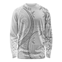 Niue White Sunday Long Sleeve Shirt Niuean Lotu Tamaiti Hiapo Pattern LT9 Unisex White - Polynesian Pride