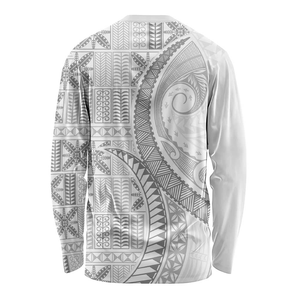 Niue White Sunday Long Sleeve Shirt Niuean Lotu Tamaiti Hiapo Pattern LT9 - Polynesian Pride