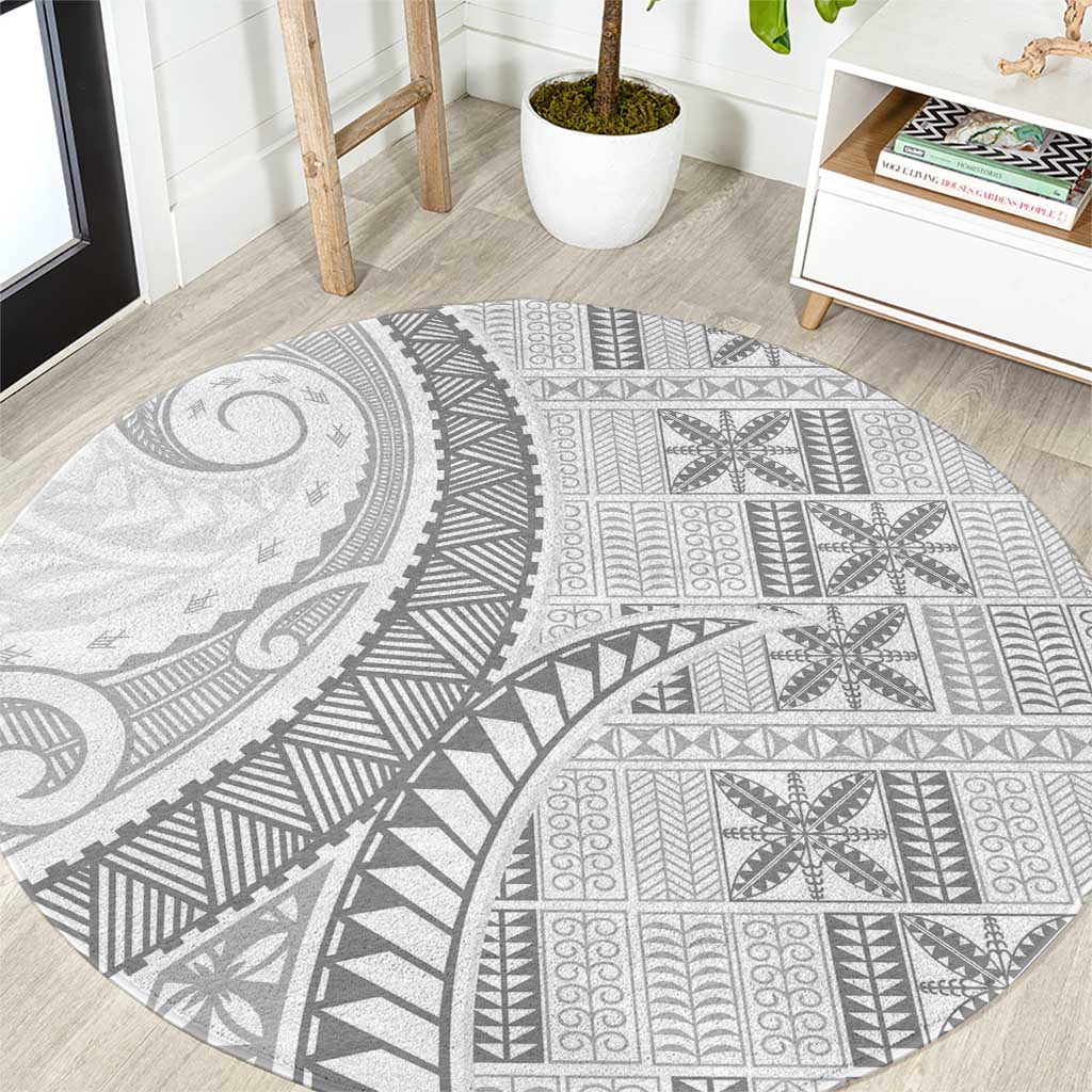 Niue White Sunday Round Carpet Niuean Lotu Tamaiti Hiapo Pattern - Polynesian Pride