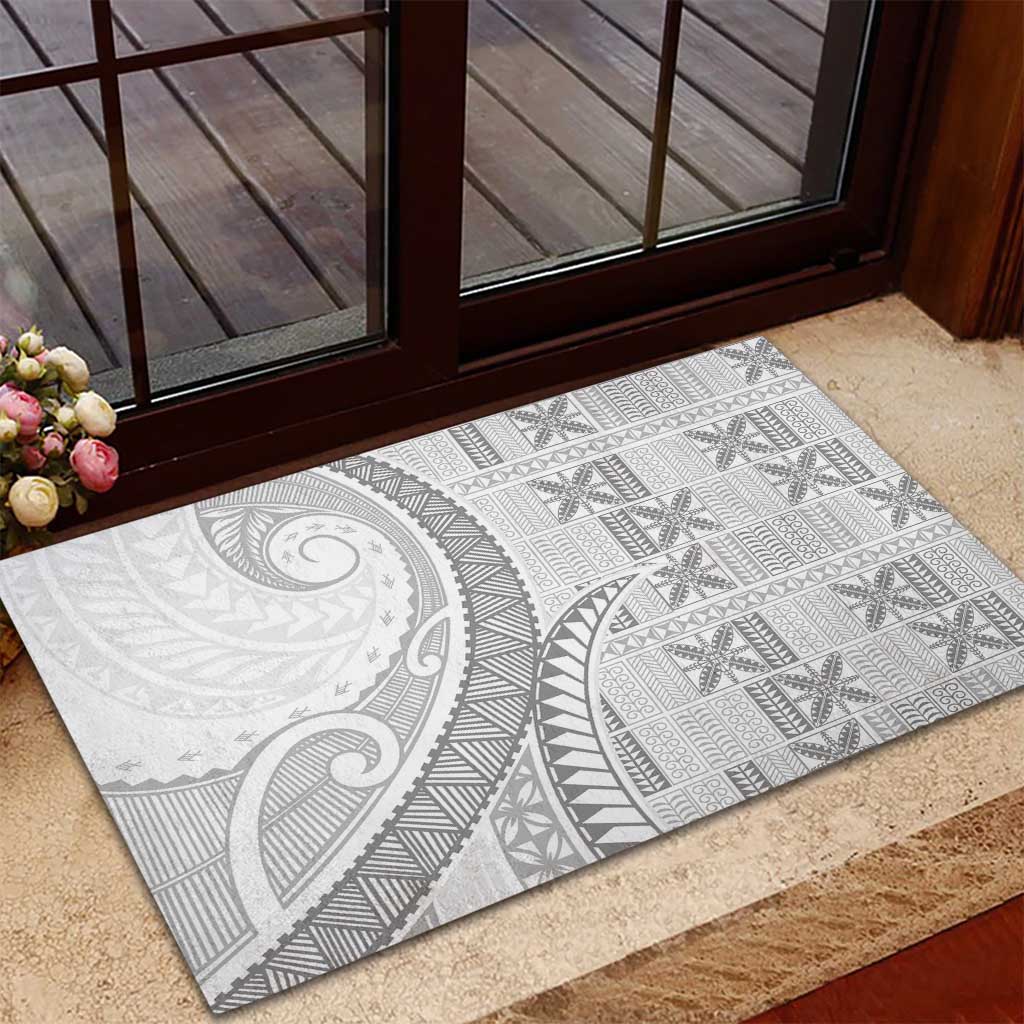Niue White Sunday Rubber Doormat Niuean Lotu Tamaiti Hiapo Pattern LT9 - Polynesian Pride