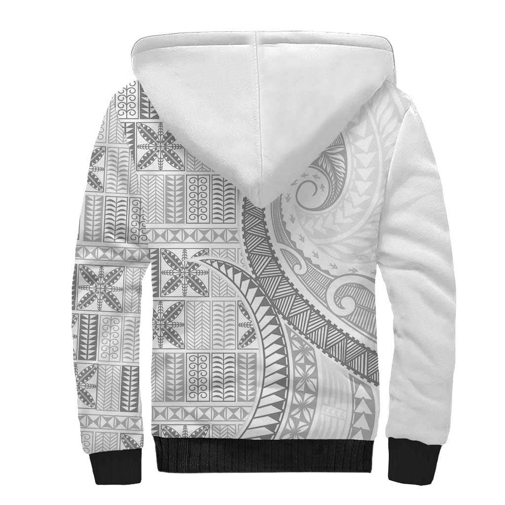 Niue White Sunday Sherpa Hoodie Niuean Lotu Tamaiti Hiapo Pattern LT9 - Polynesian Pride