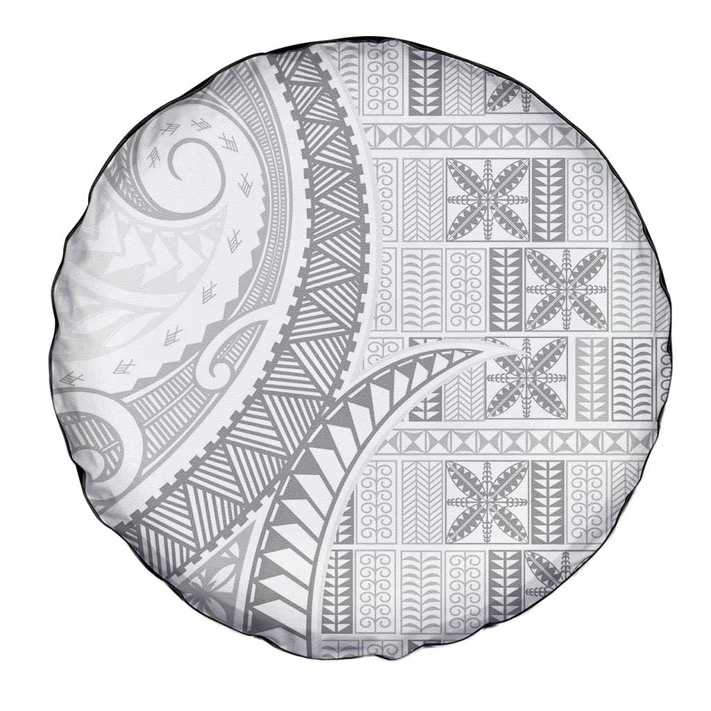 Niue White Sunday Spare Tire Cover Niuean Lotu Tamaiti Hiapo Pattern - Polynesian Pride